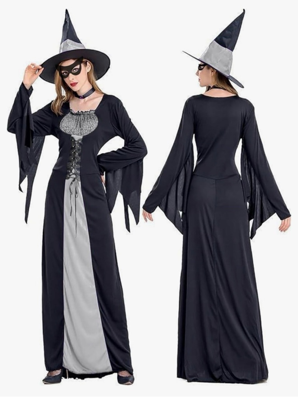 Witch black & white skull Women’s Dress,Mask, Black Hat,Women Size Large,